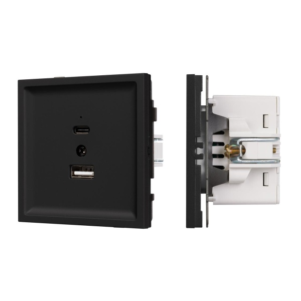Механизм USB розетки SCT-TENDO-MUAC-SFPL-BK (5V, 3A, QC3) Arlight 054536