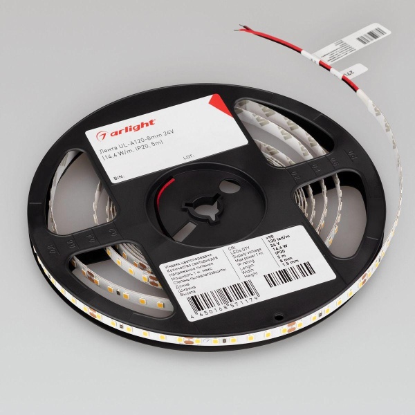 Светодиодная лента Arlight 6W/m 120Led/m 2835SMD дневной белый 5M UL-A120-8mm 24V Day5000 042294