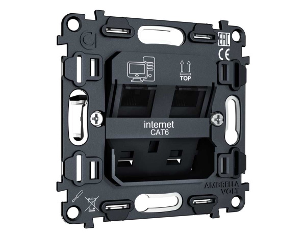 Механизм компьютерной двойной розетки RJ-45 (8P8C) CAT6 Ambrella Volt VM189