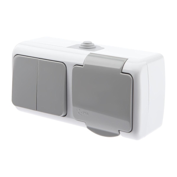 Блок розетка-выключатель двухклавишный ЭРА Intro Atlantic IP54 16/10A 250V с крышкой 5-702-03 Б0050948 Блок розетка-выключатель двухклавишный ЭРА Intro Atlantic IP54 16/10A 250V с крышкой 5-702-03 Б0050948