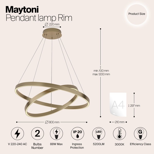 Подвесной светодиодный светильник Maytoni Rim MOD058PL-L74BS4K