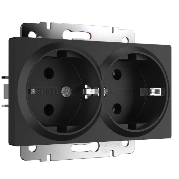 Розетка Werkel двойная с заземлением черный матовый W1172008 4690389156922