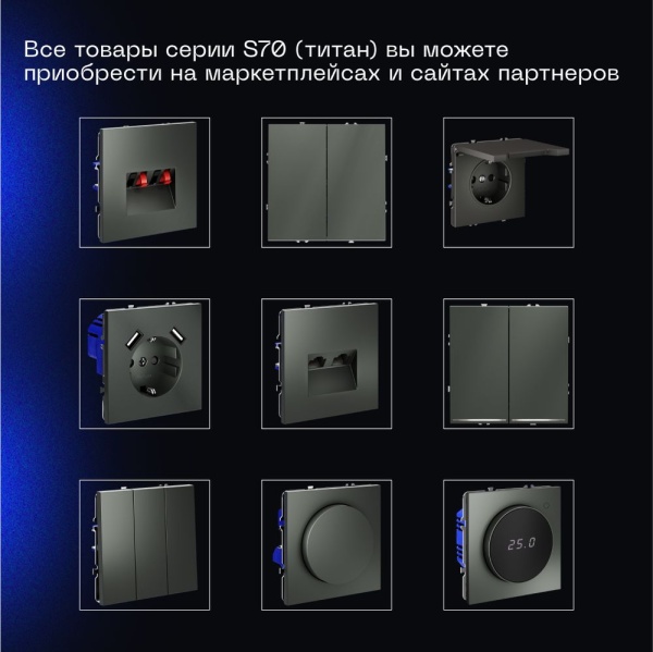 Выключатель с самовозвратом встраиваемый Voltum S70 одноклавишный 10А, (титан) VLS010606