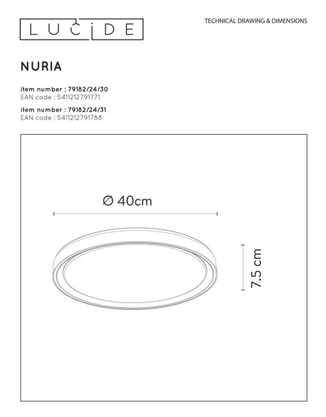 Потолочный светодиодный светильник Lucide Nuria 79182/24/31