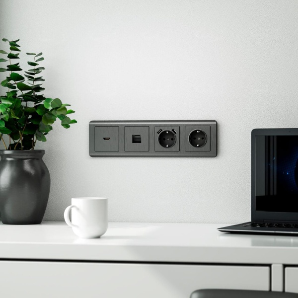 Розетка Ethernet RJ-45 Werkel графит рифленый W1181004 4690389158674 Розетка Ethernet RJ-45 Werkel графит рифленый W1181004 4690389158674