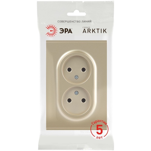 Розетка ЭРА Arktik 16-2107-04 без заземления двойная 2X2P 16А-250В шампань Б0071684