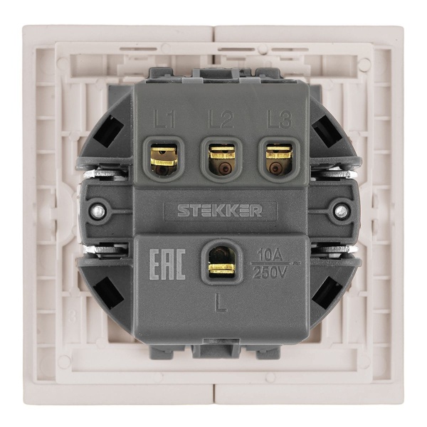 Выключатель 3-клавишный (механизм), Stekker, 250В, 10А Мия, RSW10-3108-08, пудровый жемчуг 50474