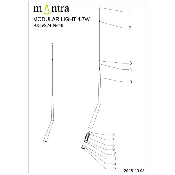 Подвесной модульный светильник без основания Mantra Boomerang 9245