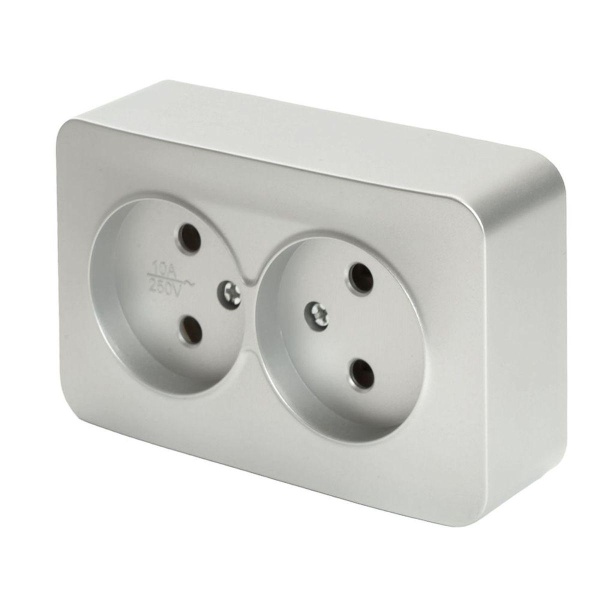 Розетка двойная 2P Stekker София серебро MST10-12-03 49327