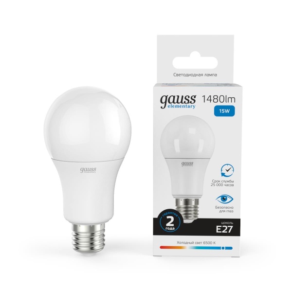 Лампа светодиодная Gauss E27 15W 6500K матовая 23235