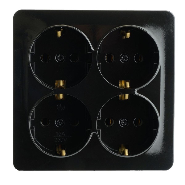 Розетка 4-местная 2P+PE Stekker София черный MST16-14S-02 49322