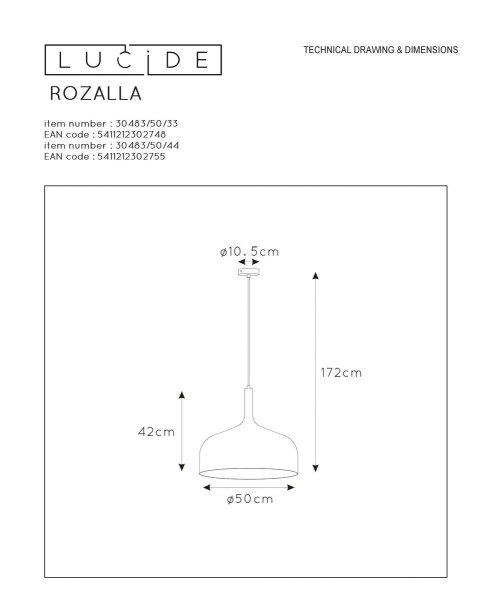 Подвесной светильник Lucide Rozalla 30483/50/44