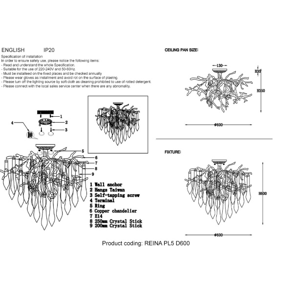 Потолочная люстра Crystal Lux Reina PL5 D600 Gold Pearl