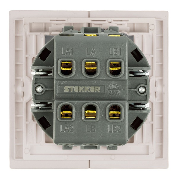 Переключатель 2-клавишный (механизм), Stekker, 250В, 10А Мия, RSW10-3107-08, пудровый жемчуг 50478