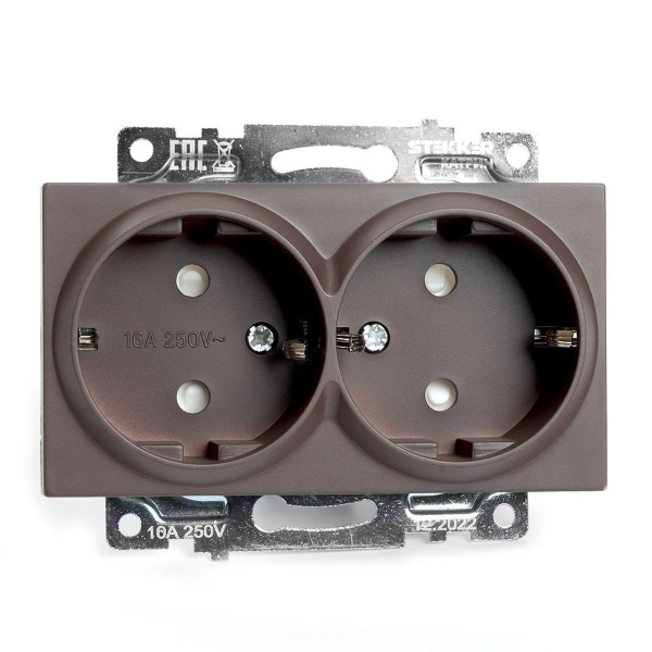 Розетка двухместная с защитной шторкой Stekker Катрин шоколад GLS16-7114-04 49030