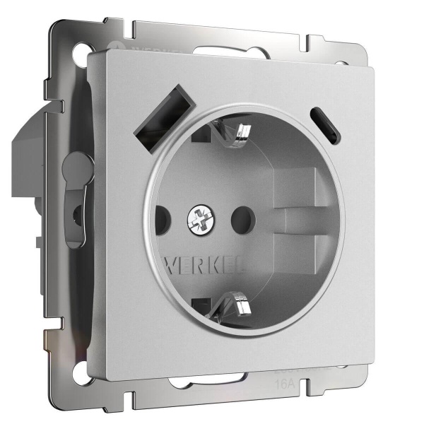 Розетка Werkel серебряный матовый W1171765 4690389195600 Розетка Werkel серебряный матовый W1171765 4690389195600