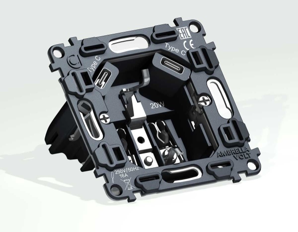 Механизм электрической розетки 2USB С+C 20W (быстрая зарядка) AMBRELLA VOLT VM VM165