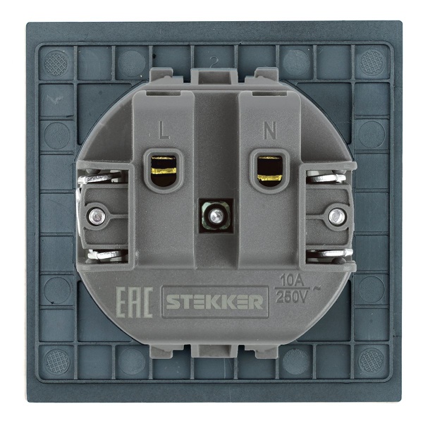 Розетка 1-местная с защитной шторкой (механизм), Stekker, б/з, 250В, 16А Мия, RST16-3109-05, черный бархат 50453