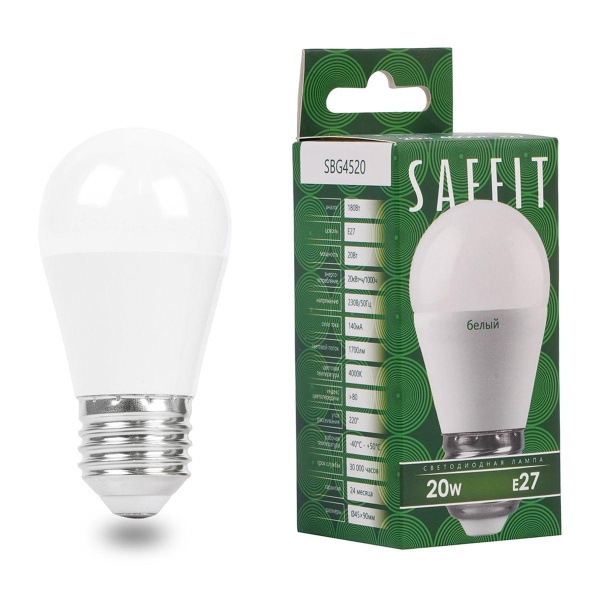 Лампа светодиодная Saffit E27 20W 4000K матовая SBG4520 55277