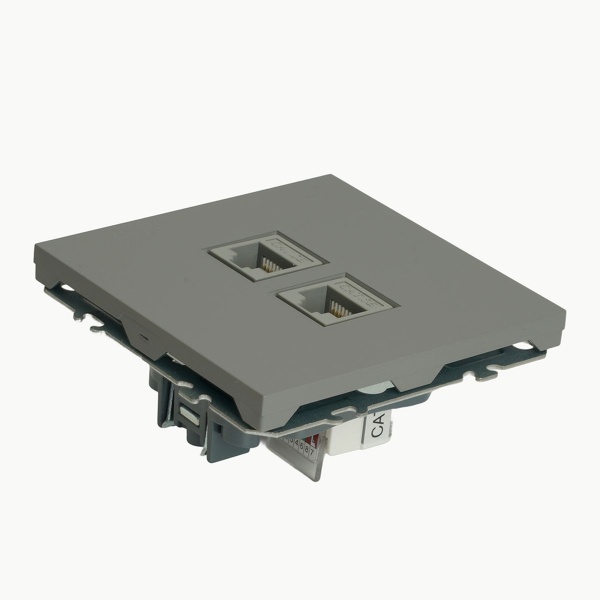 Розетка компьютерная 2-местная RJ-45 (механизм), STEKKER, серия Эмили, RST00-5111-10, платиново-серый, soft touch 49952