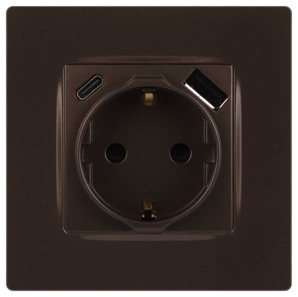 Розетка ЭРА Серия 12 12-4108-13 2P+E 16A-250В со шторками с USB type-A+C 5В-3А бронза Б0067757