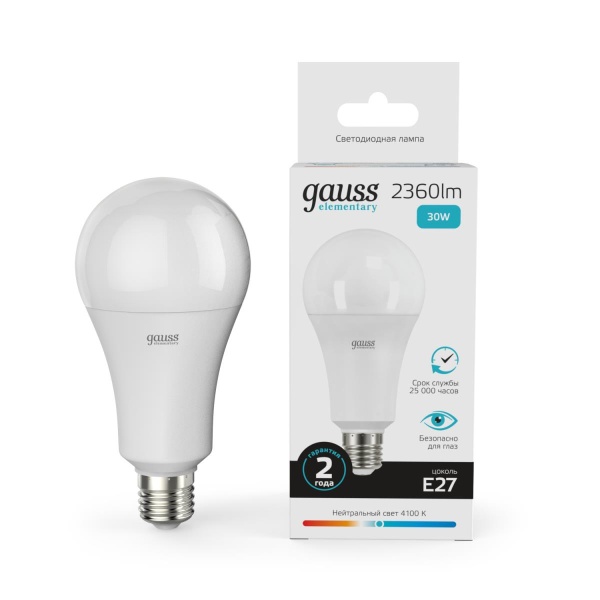 Лампа светодиодная Gauss E27 30W 4100K матовая 73229