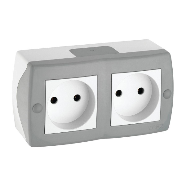 Розетка 2К двойная Mono Electric Octans IP20 16A 250V винтовое подключение бело-серый 104-020006-121 Розетка 2К двойная Mono Electric Octans IP20 16A 250V винтовое подключение бело-серый 104-020006-121
