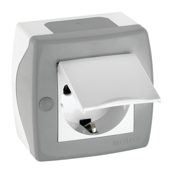 Розетка 2К+З Mono Electric Octans IP20 16A 250V с крышкой винтовое подключение бело-серый 104-020007-118 Розетка 2К+З Mono Electric Octans IP20 16A 250V с крышкой винтовое подключение бело-серый 104-020007-118