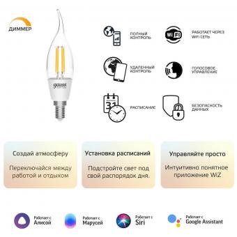 Лампа светодиодная диммируемая филаментная Gauss E14 4,5W 2700K прозрачная 1260112