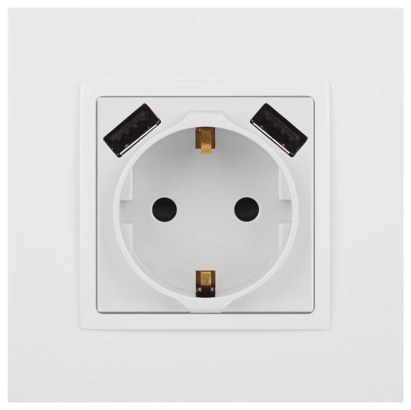 Розетка ЭРА Elegance 14-4109-01М 2P+E 16A-250В штор. с 2xUSB 5В-3А белый матовый Б0065773