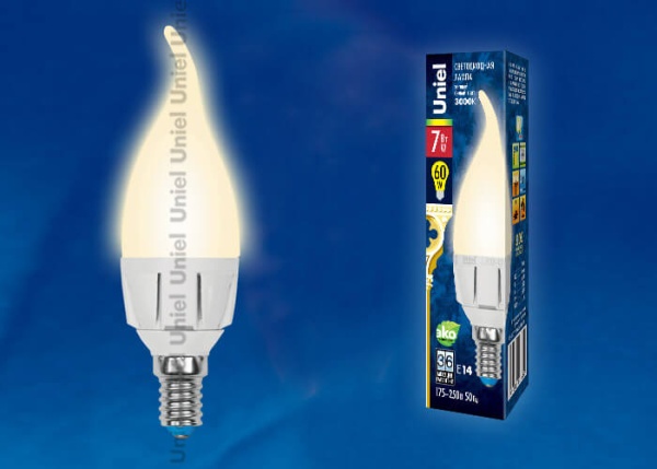Лампа светодиодная Uniel E14 7W 3000K матовая LED-CW37 7W/WW/E14/FR PLP01WH UL-00002416
