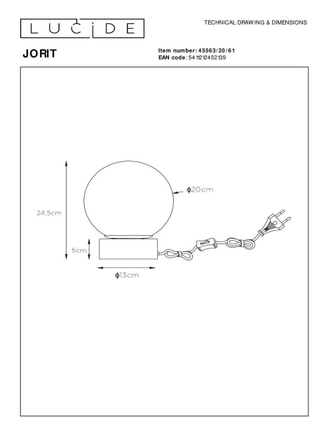 Настольная лампа Lucide Jorit 45563/20/61