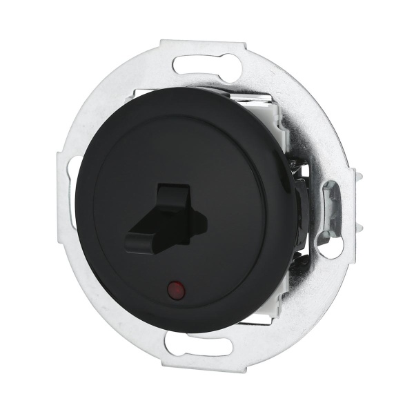 Переключатель LK Studio 1-рычажковый, на 2 направления, с индикатором (схема 6L) 16 A, 250 B (черный) Vintage 880908-1