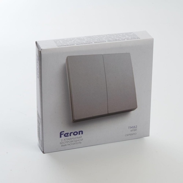 Выключатель двухклавишный беспроводной Feron Smart серебро TM82 41720 Выключатель двухклавишный беспроводной Feron Smart серебро TM82 41720