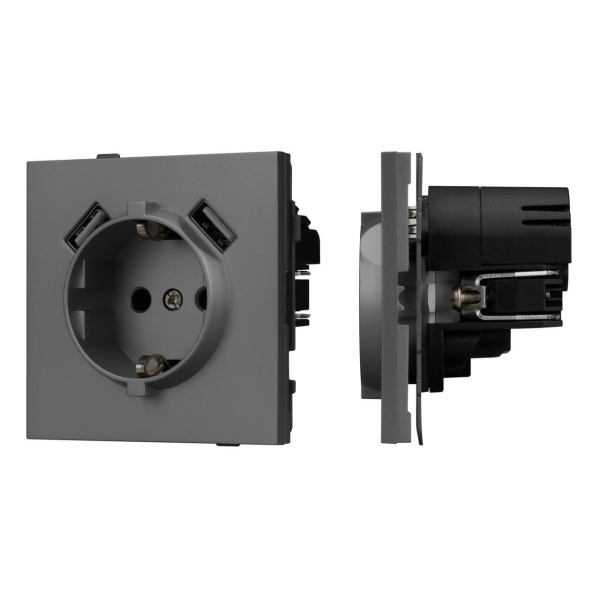 Механизм розетки с USB зарядкой SCT-TENDO-MUAA-SFPL-GR (230V, 16A) Arlight 054605
