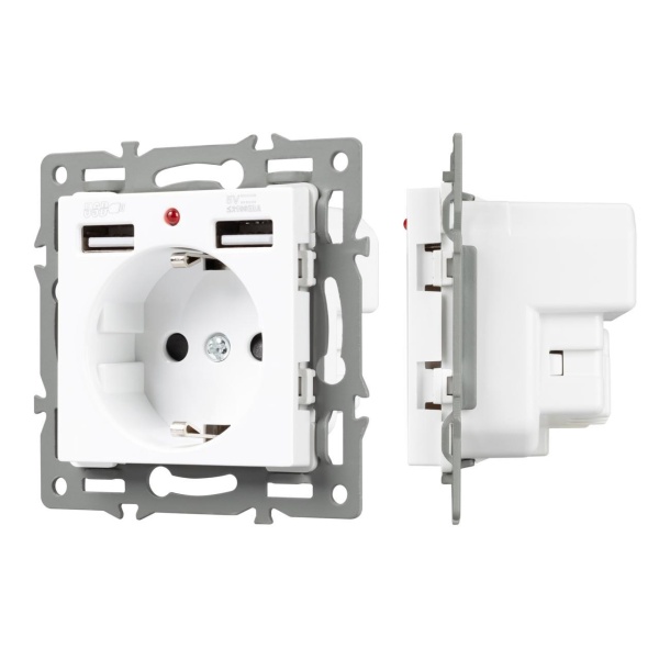 Механизм розетки с USB зарядкой SCT-MUAA-PL-WH (250V, 16A) Arlight 043733
