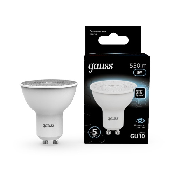 Лампа светодиодная Gauss GU10 5W 4100K матовая 101506205