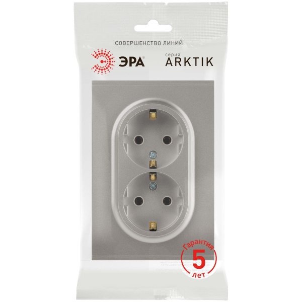 Розетка ЭРА Arktik 16-2105-07 двойная с заземлением 2X2P+E Schuko со шторками 16А-250В титан Б0070460