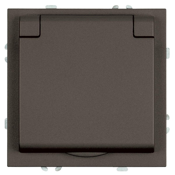 Розетка 1-местная с крышкой с защ. штор, Stekker, с/з, IP42, 250В, 16А Эмили, RST16-5112-09, антрацит, soft touch 49933