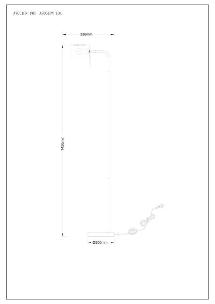 Торшер Arte Lamp SebastianA7051PN-1WH