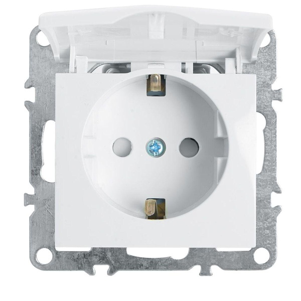 Розетка 1-местная с/з с крышкой (механизм), Stekker, PST16-9112-01, 250В, 16А с защ. шторкой Эрна, белый 39319