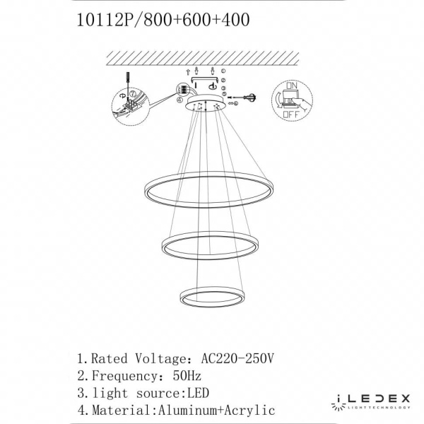 Подвесной светодиодный светильник iLedex Axis 10112P/3-63W-3000K (8/6/4) BR