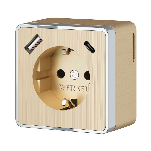 Розетка с заземлением, шторками и USB тип A+C Werkel Gallant шампань рифленый W5071710 4690389179631 Розетка с заземлением, шторками и USB тип A+C Werkel Gallant шампань рифленый W5071710 4690389179631