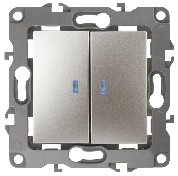 Выключатель двухклавишный с подсветкой ЭРА 12 10AX 250V 12-1105-04 Б0014660 Выключатель двухклавишный с подсветкой ЭРА 12 10AX 250V 12-1105-04 Б0014660