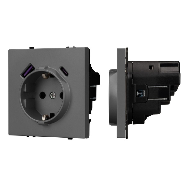Механизм розетки с USB зарядкой SCT-NOBE-MUAC-SFPL-GR (230V, 16A) Arlight 054287