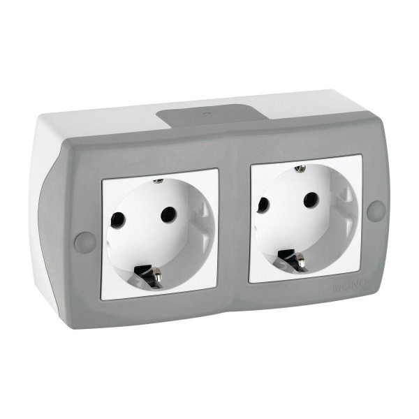 Розетка 2К+З двойная Mono Electric Octans IP20 16A 250V винтовое подключение бело-серый 104-020007-120 Розетка 2К+З двойная Mono Electric Octans IP20 16A 250V винтовое подключение бело-серый 104-020007-120