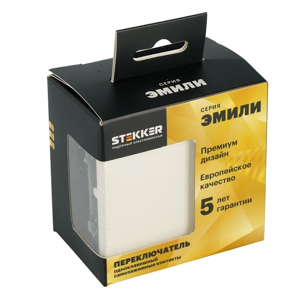 Переключатель 1-клавишный (механизм), СЗК, Stekker, 250В, 10A Эмили, RSW10-5105-01ZK, белый фарфор, soft touch 50232