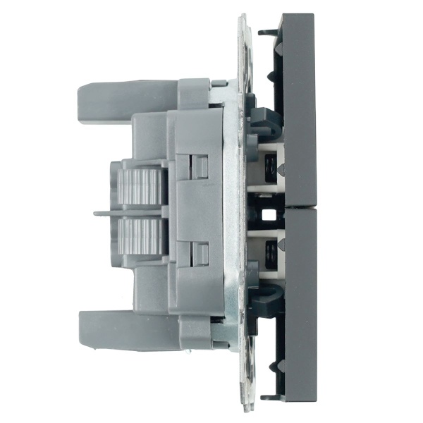 Выключатель 2-клавишный (механизм), СЗК, Stekker, 250В, 10А Эмили, RSW10-5104-10ZK, платиново-серый, soft touch 50239