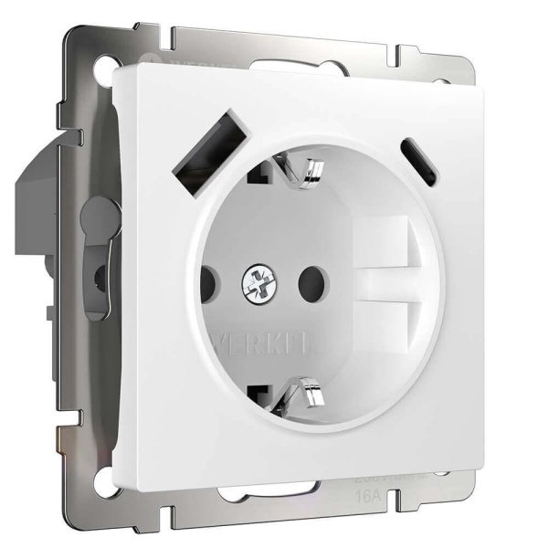 Розетка с быстрой зарядкой USB Type A+С белая W1171701 4690389176418 Розетка с быстрой зарядкой USB Type A+С белая W1171701 4690389176418