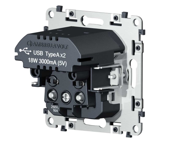 Механизм электрической розетки 2USB С+C 20W (быстрая зарядка) AMBRELLA VOLT VM VM165